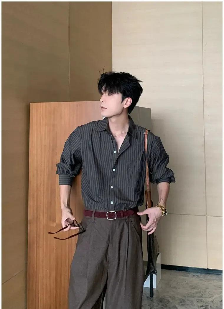 Hua Business Casual Striped Shirt-korean-fashion-Shirt-Hua's Closet-OH Garments