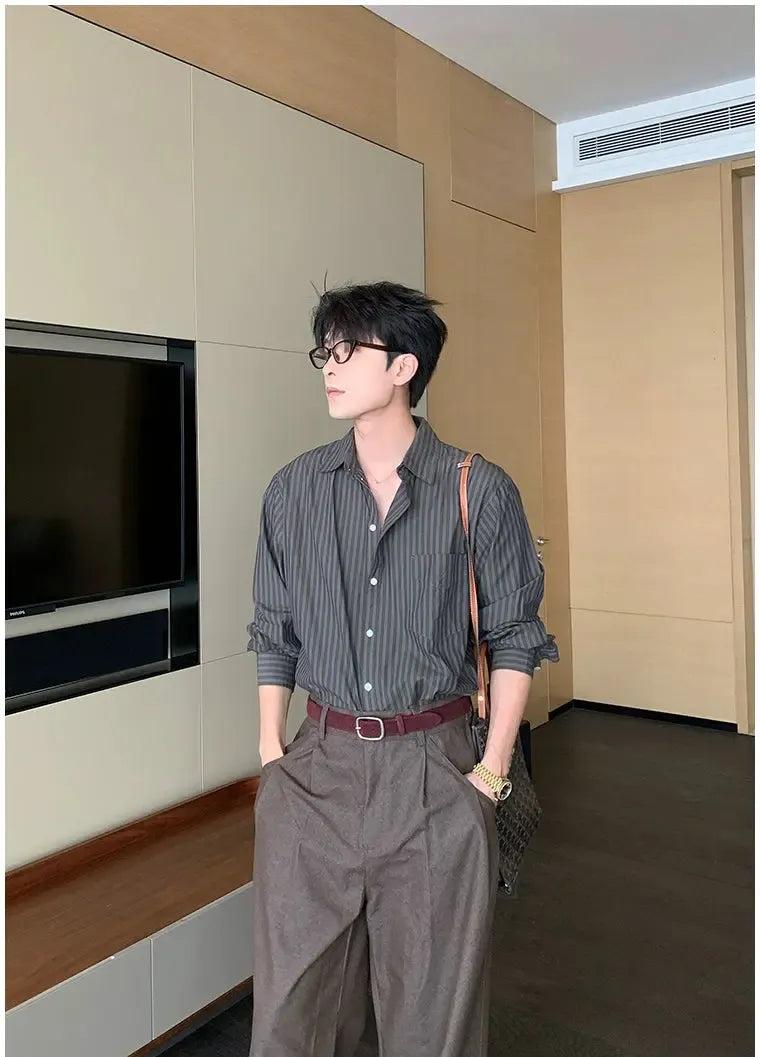 Hua Business Casual Striped Shirt-korean-fashion-Shirt-Hua's Closet-OH Garments