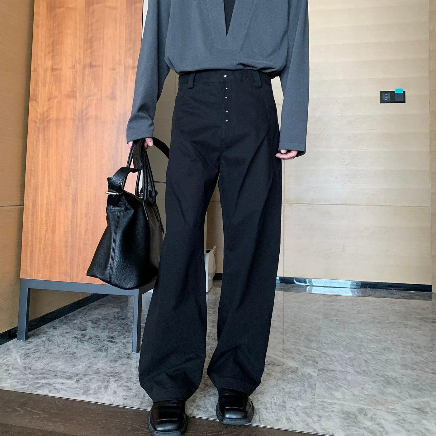 Hua Button-Down Straight Leg Trousers-korean-fashion-Trousers-Hua's Closet-OH Garments