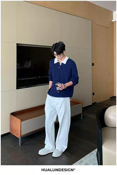 Hua Button-Down Straight Leg Trousers-korean-fashion-Trousers-Hua's Closet-OH Garments