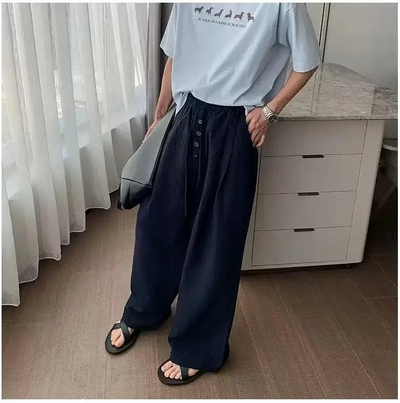 Hua Button-Down Textured Wide Pants-korean-fashion-Pants-Hua's Closet-OH Garments