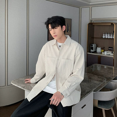 Hua Buttoned Embossed Lines Shirt-korean-fashion-Shirt-Hua's Closet-OH Garments