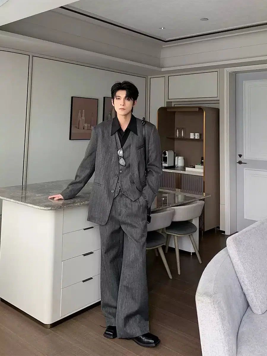 Hua Buttoned Suit Vest, Sleek Blazer & Trousers Set-korean-fashion-Clothing Set-Hua's Closet-OH Garments