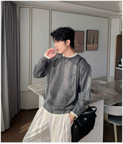 Hua Buttoned Two-Piece Contrast Sweater-korean-fashion-Sweater-Hua's Closet-OH Garments