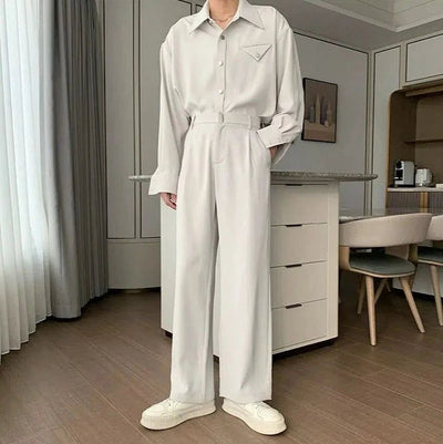 Hua Buttoned Versatile Shirt & Pants Set-korean-fashion-Clothing Set-Hua's Closet-OH Garments