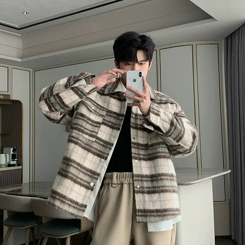 Hua Casual Plaid Woolen Jacket-korean-fashion-Jacket-Hua's Closet-OH Garments
