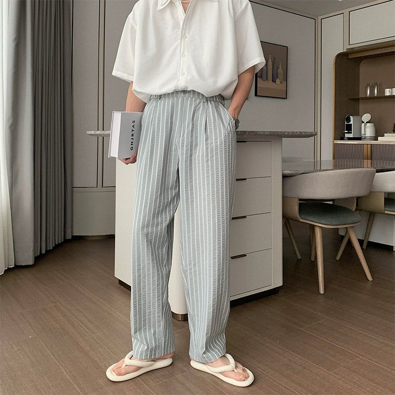 Hua Casual Stripe Textured Pants-korean-fashion-Pants-Hua's Closet-OH Garments