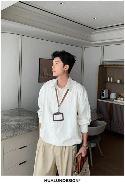 Hua Casual Textured Half-Buttoned Shirt-korean-fashion-Shirt-Hua's Closet-OH Garments