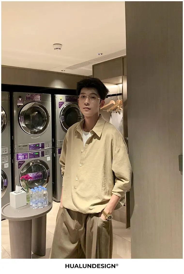 Hua Casual Textured Half-Buttoned Shirt-korean-fashion-Shirt-Hua's Closet-OH Garments