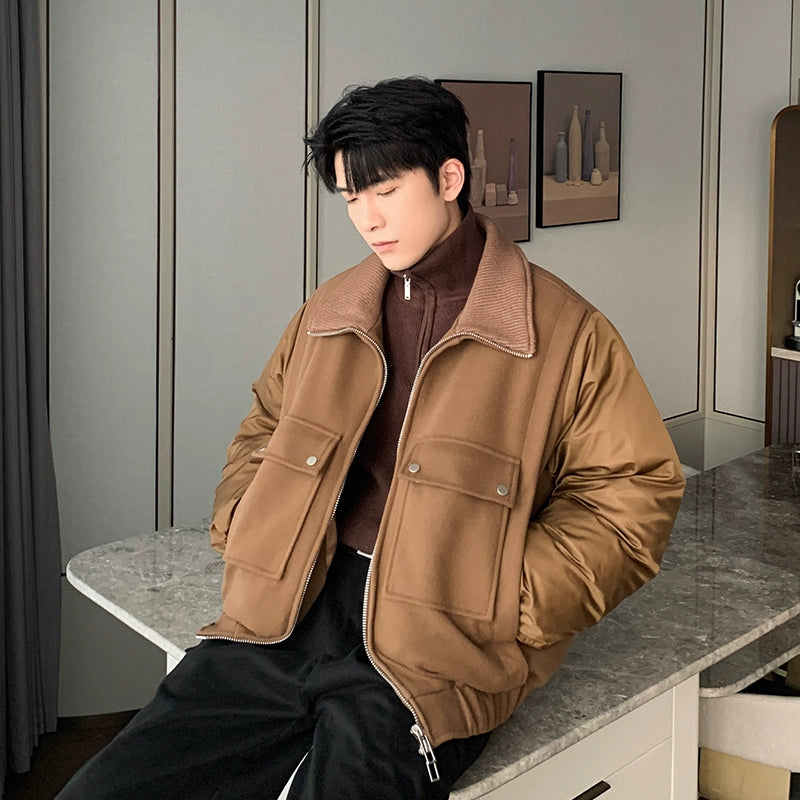 Hua Chic Flap Pocket Puffer Jacket-korean-fashion-Jacket-Hua's Closet-OH Garments