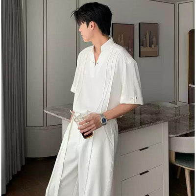 Hua Chic Pleated V-Neck Shirt-korean-fashion-Shirt-Hua's Closet-OH Garments