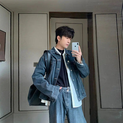Hua Classic Fade Denim Jacket & Jeans Set-korean-fashion-Clothing Set-Hua's Closet-OH Garments