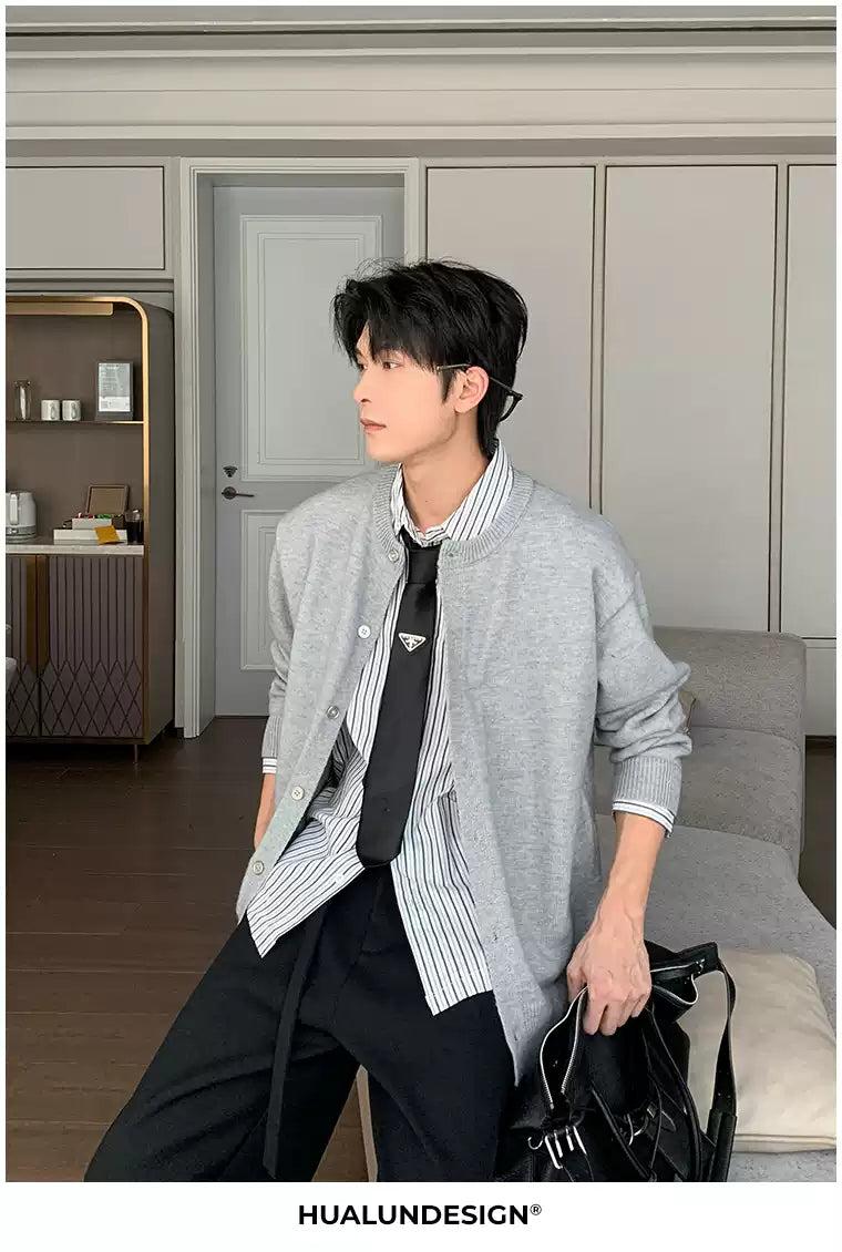 Hua Classic Round Neck Knit Cardigan-korean-fashion-Cardigan-Hua's Closet-OH Garments