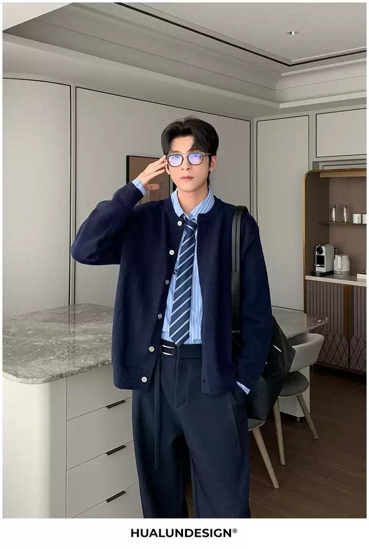 Hua Classic Round Neck Knit Cardigan-korean-fashion-Cardigan-Hua's Closet-OH Garments