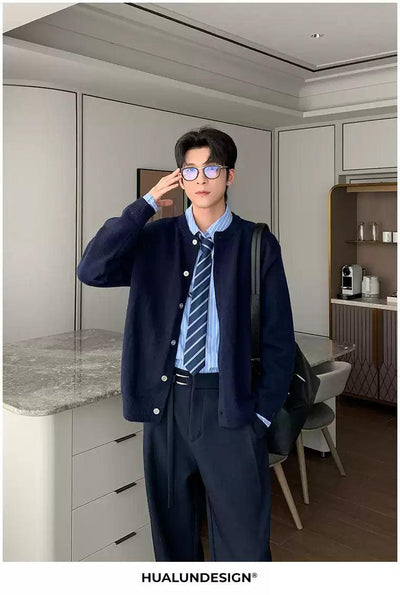 Hua Classic Round Neck Knit Cardigan-korean-fashion-Cardigan-Hua's Closet-OH Garments