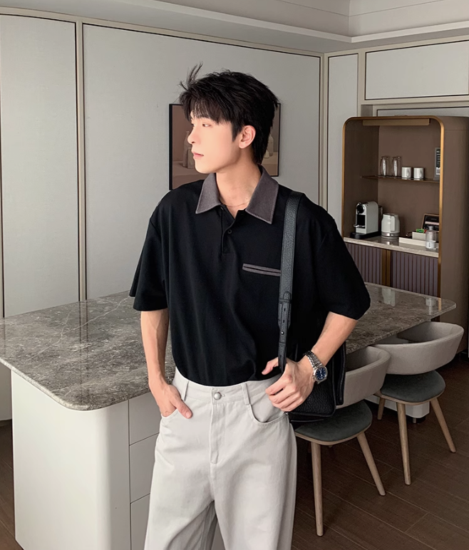 Hua Clean Fit Contrast Collar Polo-korean-fashion-Polo-Hua's Closet-OH Garments