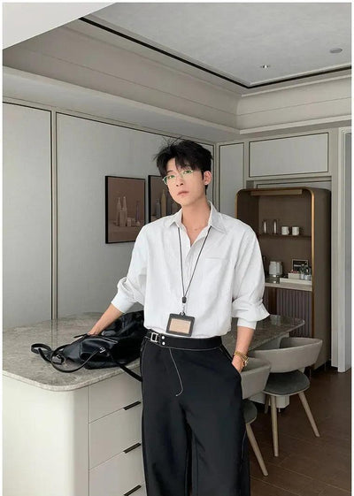 Hua Clean Fit Striped Shirt-korean-fashion-Shirt-Hua's Closet-OH Garments