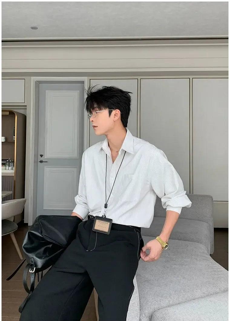 Hua Clean Fit Striped Shirt-korean-fashion-Shirt-Hua's Closet-OH Garments