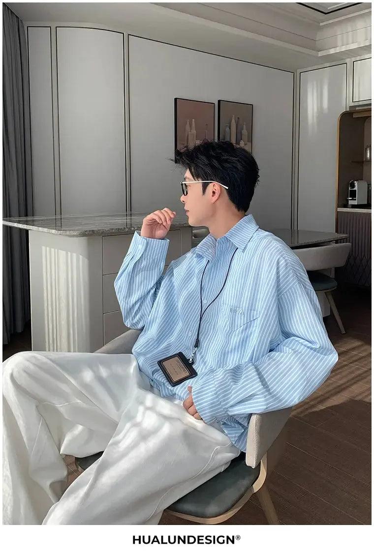 Hua Collegiate Vertical Striped Shirt-korean-fashion-Shirt-Hua's Closet-OH Garments