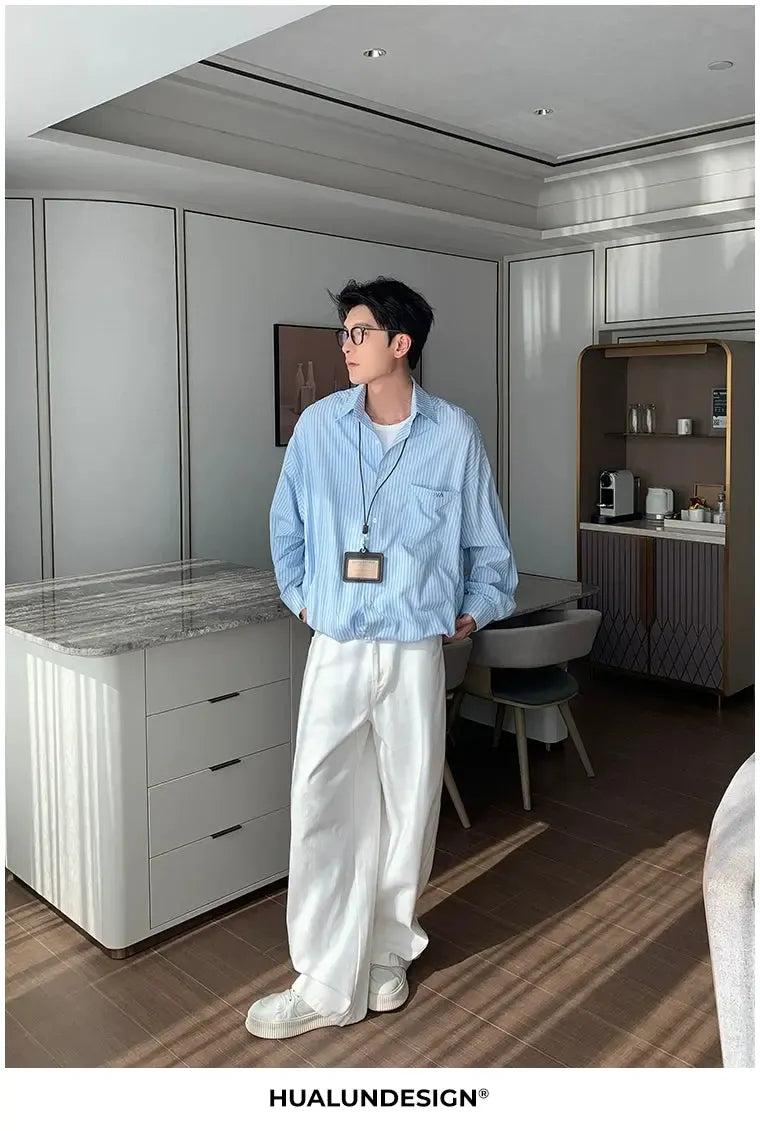 Hua Collegiate Vertical Striped Shirt-korean-fashion-Shirt-Hua's Closet-OH Garments