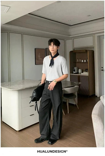 Hua Comfy V-Neck Knit T-Shirt-korean-fashion-T-Shirt-Hua's Closet-OH Garments