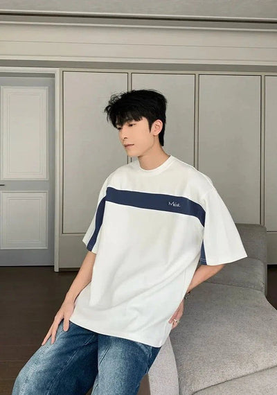 Hua Contrast Block Loose T-Shirt-korean-fashion-T-Shirt-Hua's Closet-OH Garments