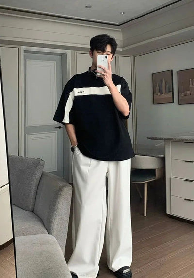 Hua Contrast Block Loose T-Shirt-korean-fashion-T-Shirt-Hua's Closet-OH Garments