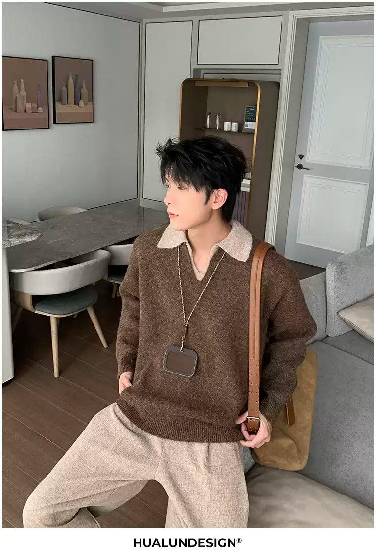 Hua Contrast Collar Brushed Sweater-korean-fashion-Sweater-Hua's Closet-OH Garments