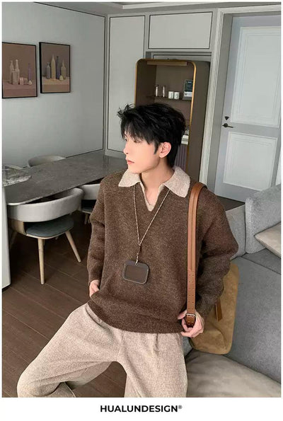 Hua Contrast Collar Brushed Sweater-korean-fashion-Sweater-Hua's Closet-OH Garments