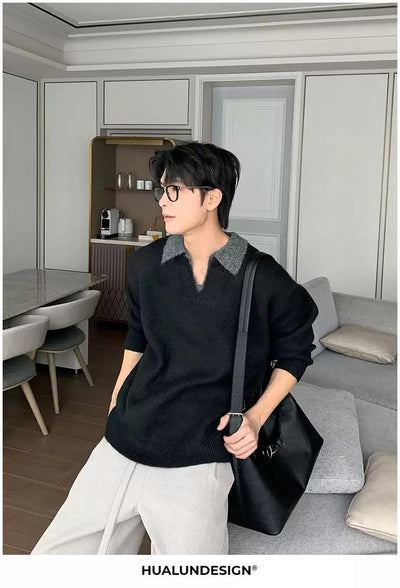 Hua Contrast Collar Brushed Sweater-korean-fashion-Sweater-Hua's Closet-OH Garments