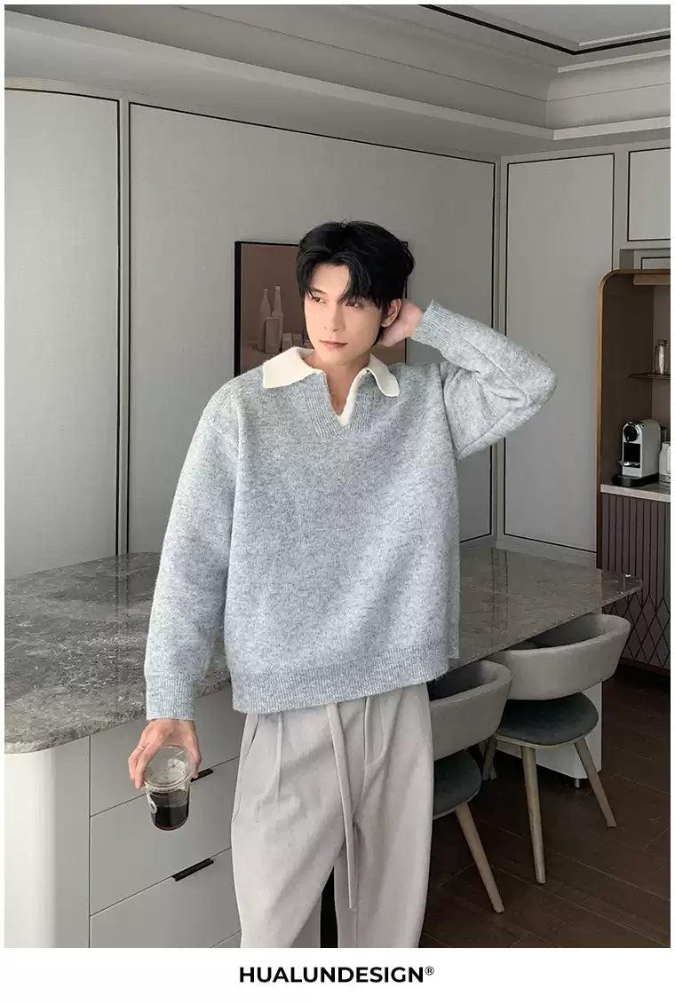 Hua Contrast Collar Brushed Sweater-korean-fashion-Sweater-Hua's Closet-OH Garments
