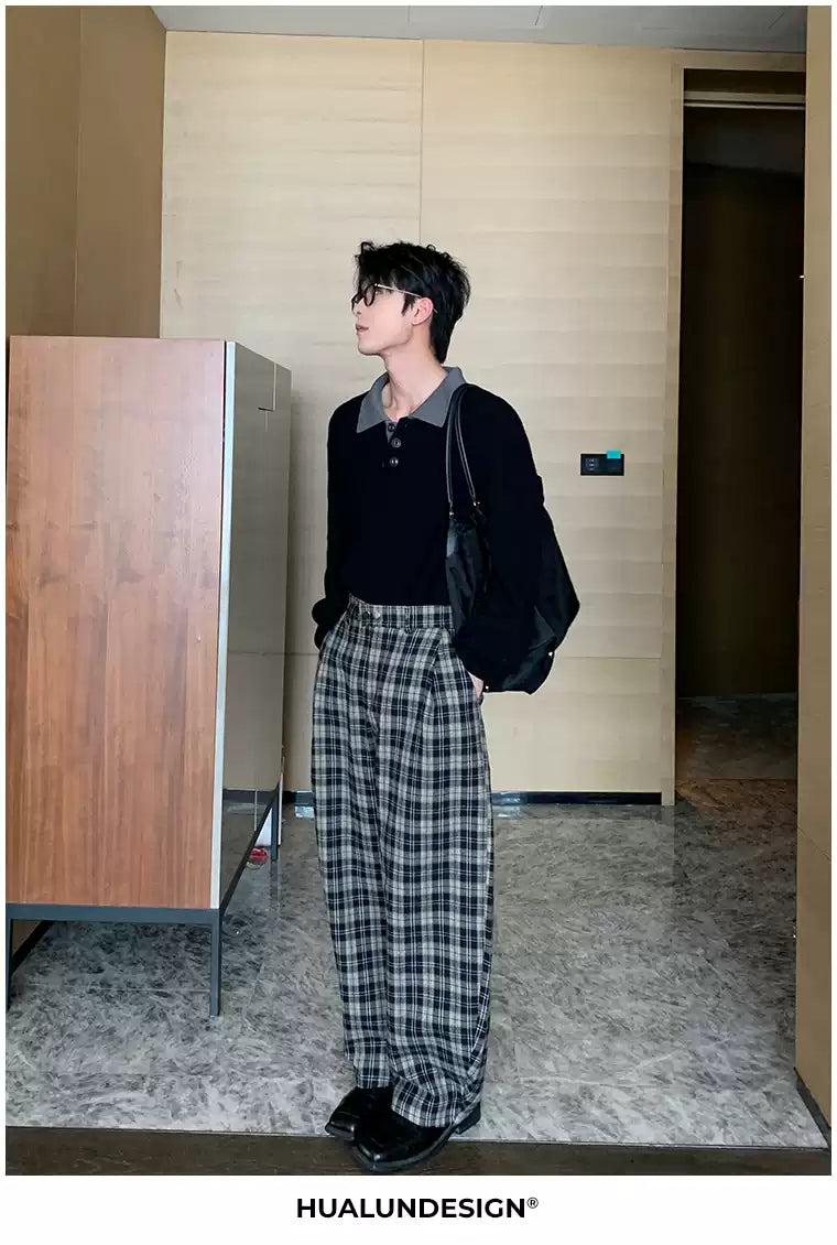 Hua Contrast Collar Textured Knit Polo-korean-fashion-Polo-Hua's Closet-OH Garments