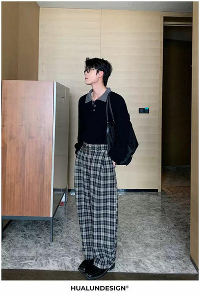 Hua Contrast Collar Textured Knit Polo-korean-fashion-Polo-Hua's Closet-OH Garments