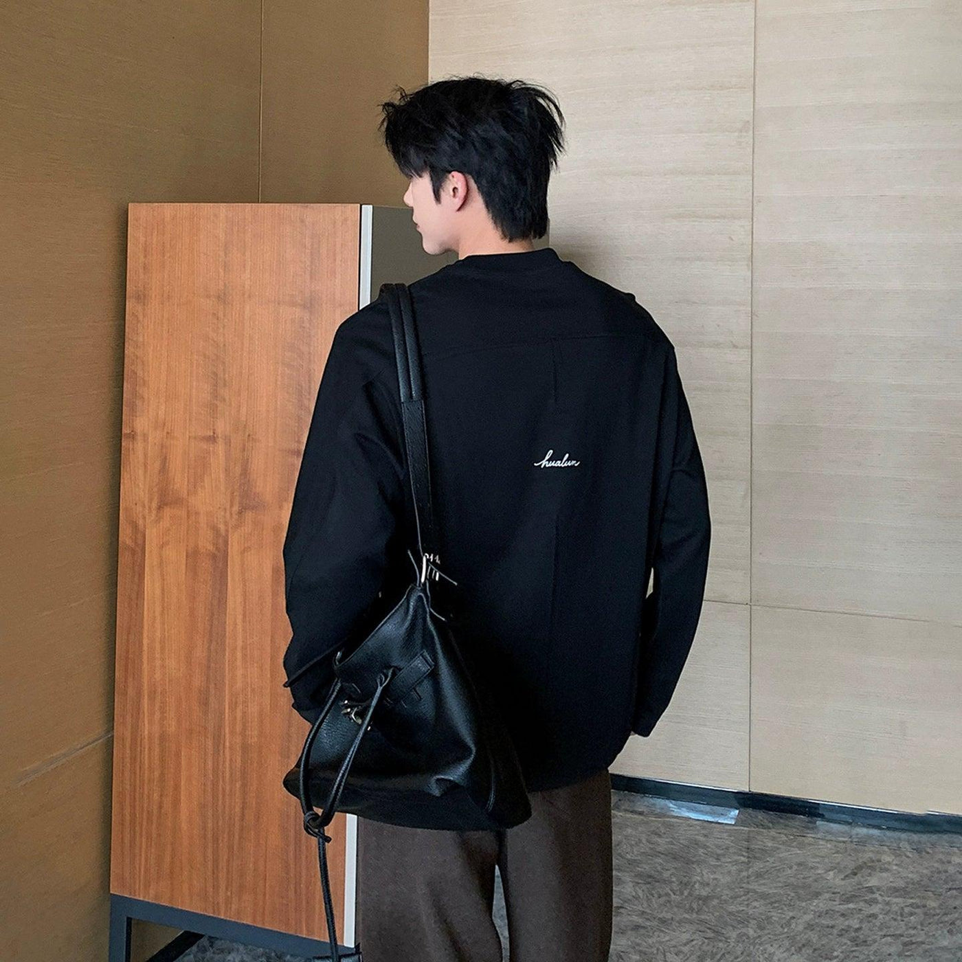 Hua Contrast Logo Embroidered T-Shirt-korean-fashion-T-Shirt-Hua's Closet-OH Garments