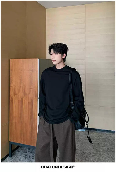 Hua Contrast Logo Embroidered T-Shirt-korean-fashion-T-Shirt-Hua's Closet-OH Garments