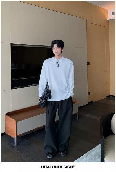 Hua Contrast Logo Embroidered T-Shirt-korean-fashion-T-Shirt-Hua's Closet-OH Garments