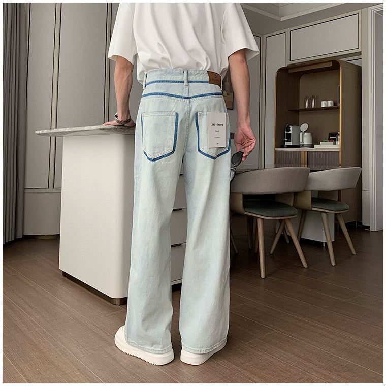 Hua Contrast Seam Line Denim Shirt & Jeans Set-korean-fashion-Clothing Set-Hua's Closet-OH Garments