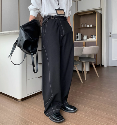 Hua Contrast Seam Tilt Zipped Pants-korean-fashion-Pants-Hua's Closet-OH Garments