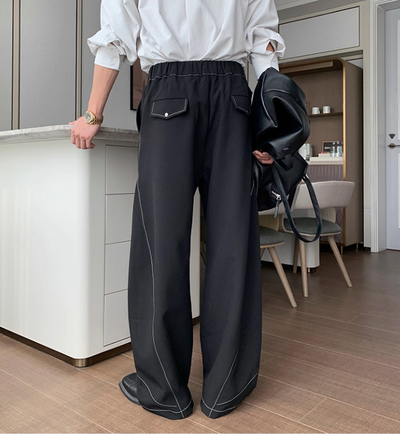 Hua Contrast Seam Tilt Zipped Pants-korean-fashion-Pants-Hua's Closet-OH Garments