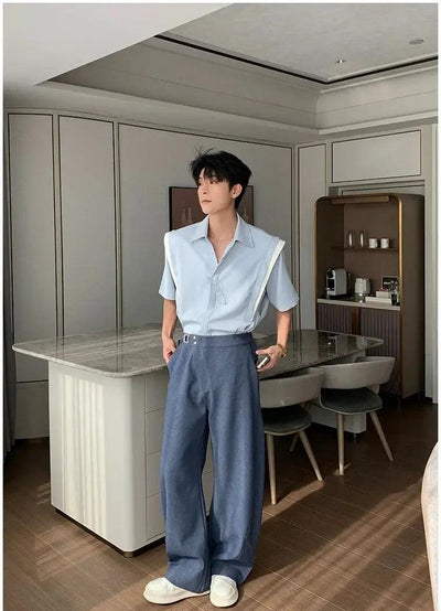 Hua Contrast Seam Tilt Zipped Pants-korean-fashion-Pants-Hua's Closet-OH Garments