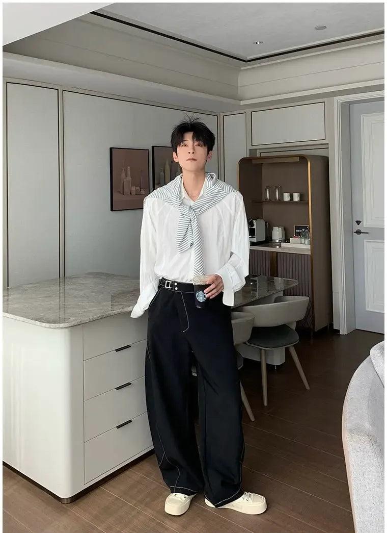 Hua Contrast Seam Tilt Zipped Pants-korean-fashion-Pants-Hua's Closet-OH Garments