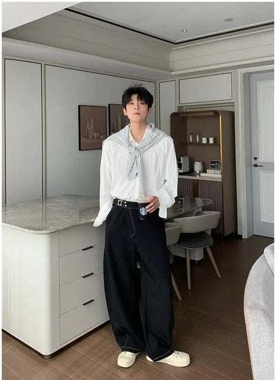 Hua Contrast Seam Tilt Zipped Pants-korean-fashion-Pants-Hua's Closet-OH Garments