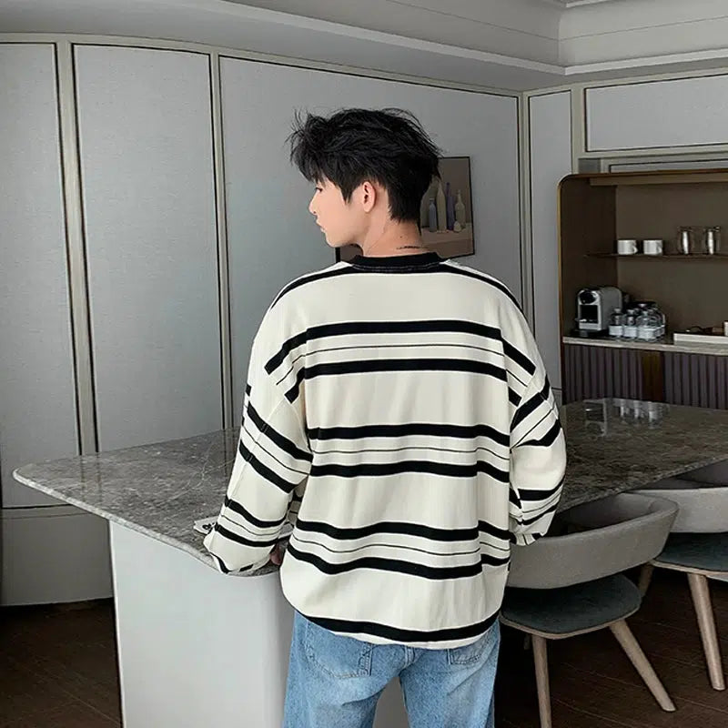 Hua Contrast Striped Long Sleeves T-Shirt-korean-fashion-T-Shirt-Hua's Closet-OH Garments