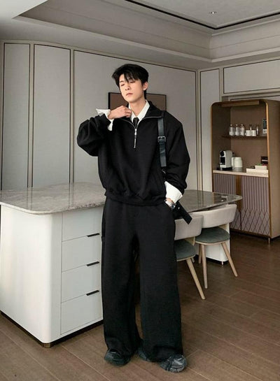 Hua Cozy Fit Half-Zip & Sweatpants Set-korean-fashion-Clothing Set-Hua's Closet-OH Garments