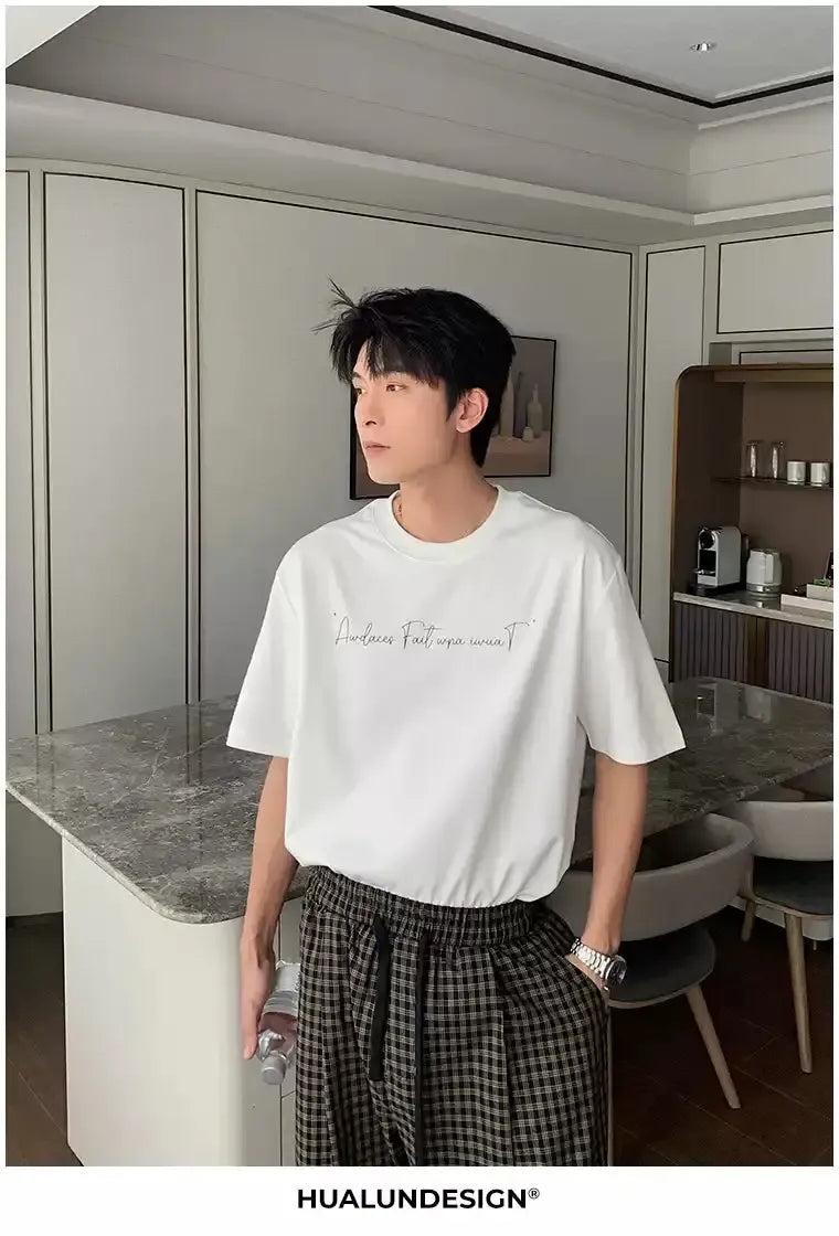 Hua Cursive Letters Print T-Shirt-korean-fashion-T-Shirt-Hua's Closet-OH Garments