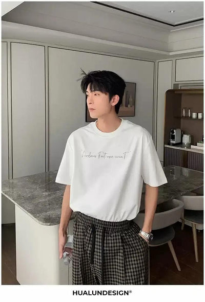 Hua Cursive Letters Print T-Shirt-korean-fashion-T-Shirt-Hua's Closet-OH Garments