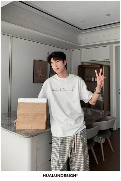 Hua Cursive Letters Print T-Shirt-korean-fashion-T-Shirt-Hua's Closet-OH Garments