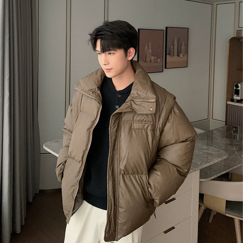 Hua Detachable Sleeves Leather Puffer Jacket-korean-fashion-Jacket-Hua's Closet-OH Garments