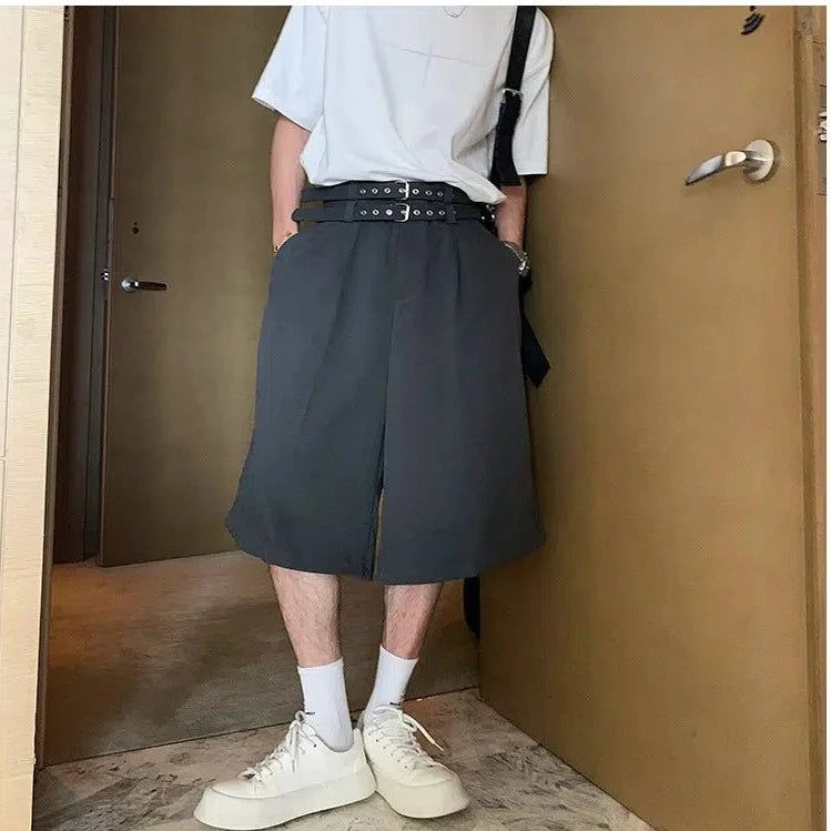 Hua Double Belt Long Shorts-korean-fashion-Shorts-Hua's Closet-OH Garments