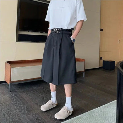 Hua Double Belt Long Shorts-korean-fashion-Shorts-Hua's Closet-OH Garments